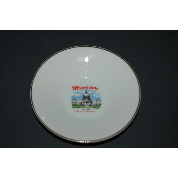 VINTAGE MINNESOTA STATE CAPITAL SOUVENIR PLATE GOLD TRIM 10,000 LAKES DISH 4.25" - Picture 6 of 6